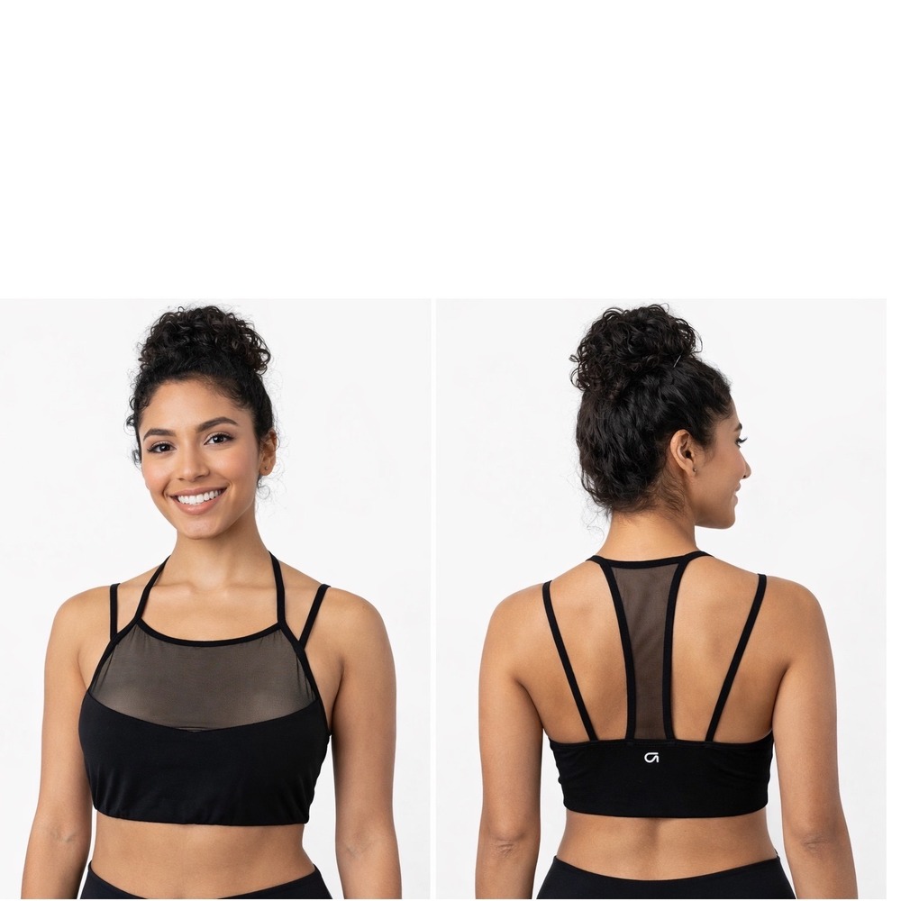 GapFit Black Low Impact Mesh High Neck Strappy Sports Bra M Activewear 104-65